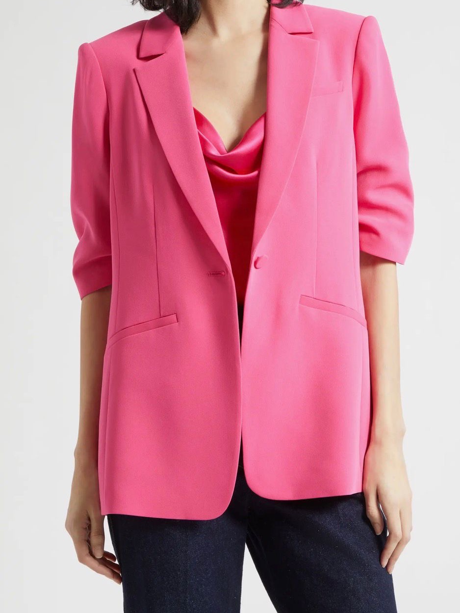 Cinq Sept Khloe Short Ruched Sleeve Blazer In Pink Size 2